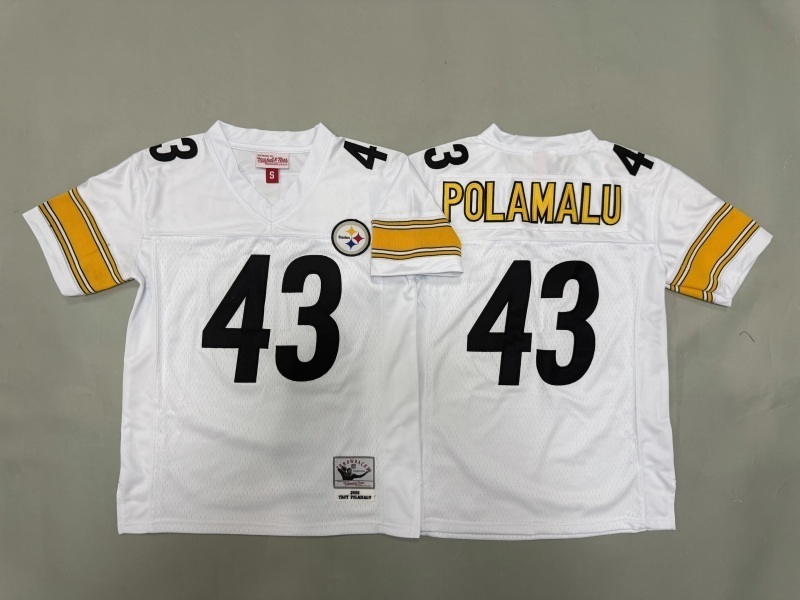 Youth Pittsburgh Steelers #43 Polamalu White Throwback Limited Nike NFL Jersey 01